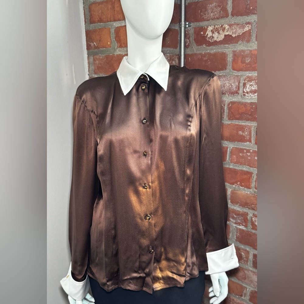 Escada Brown Silk Button Down Shirt